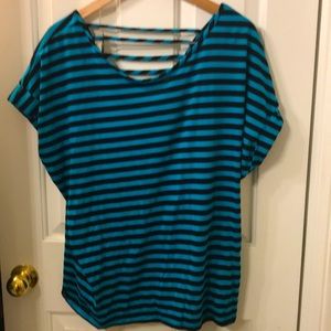 Bright blue & black striped t w/ unique back jr 19